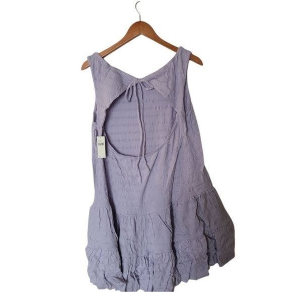 Anthropologie Flounced Open-Back Mini Dress Lavender L Large NWT Texturized Stre - Picture 9 of 14